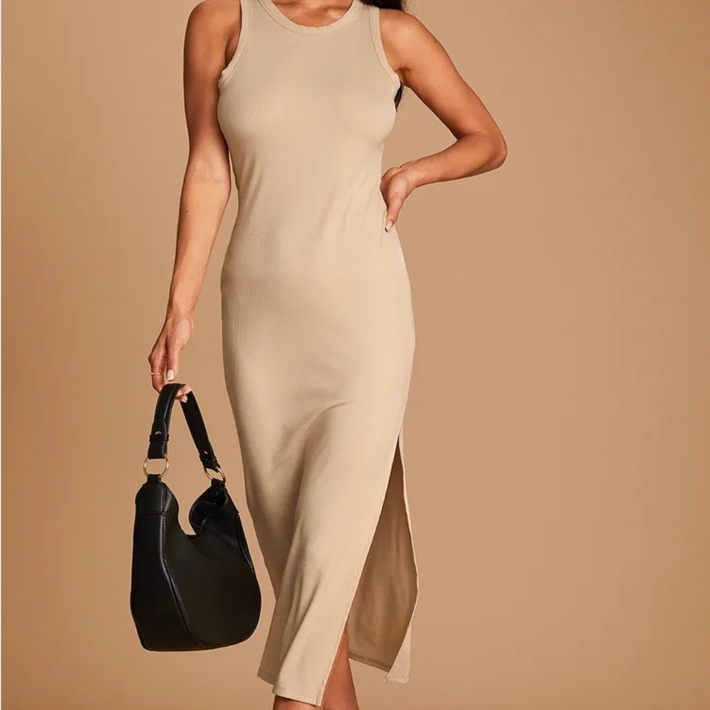 Lulus Simply Wonderful Tan Ribbed Sleeveless Dress